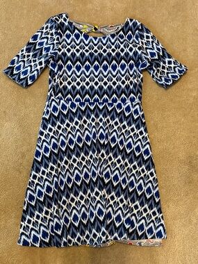 Emily West Kahn Lucas Reversible Blue Snake Print and Gray Emoji Print Dress